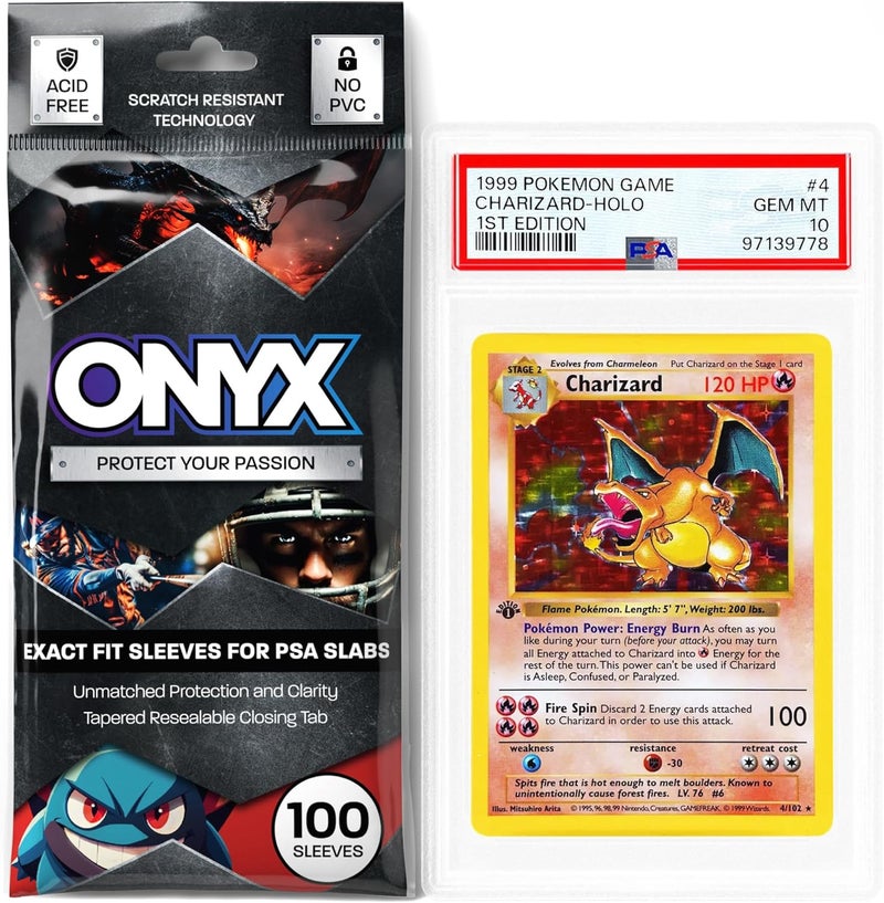Onyx PSA Slab Sleeves - Graded Card Sleeves, PSA Perfect Fit Clear Cards Sleeves, Card Protector Sleeves, Exact Fit Plastic Trading Bags, Cover Guard Saver Holder Sleeve Grading Baseball, Sports, MTG - Image 1